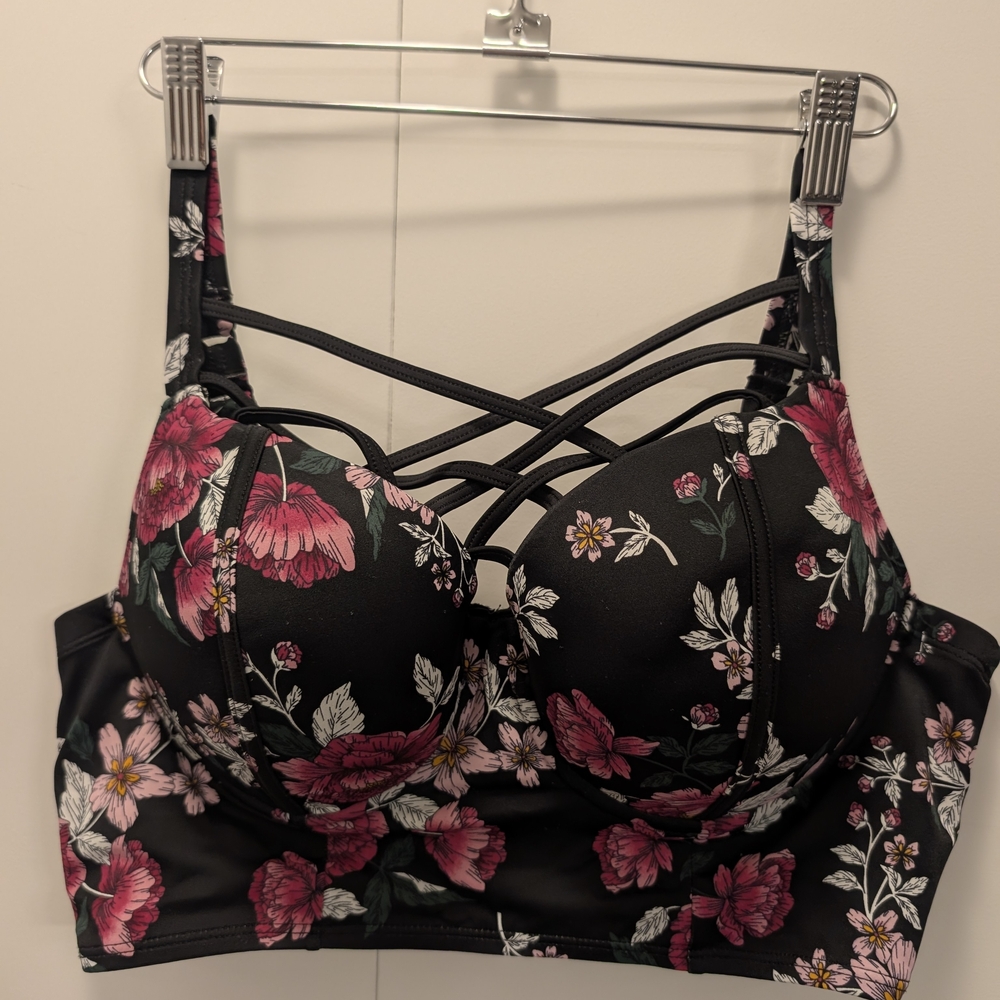 Torrid Black Floral Strappy Bra